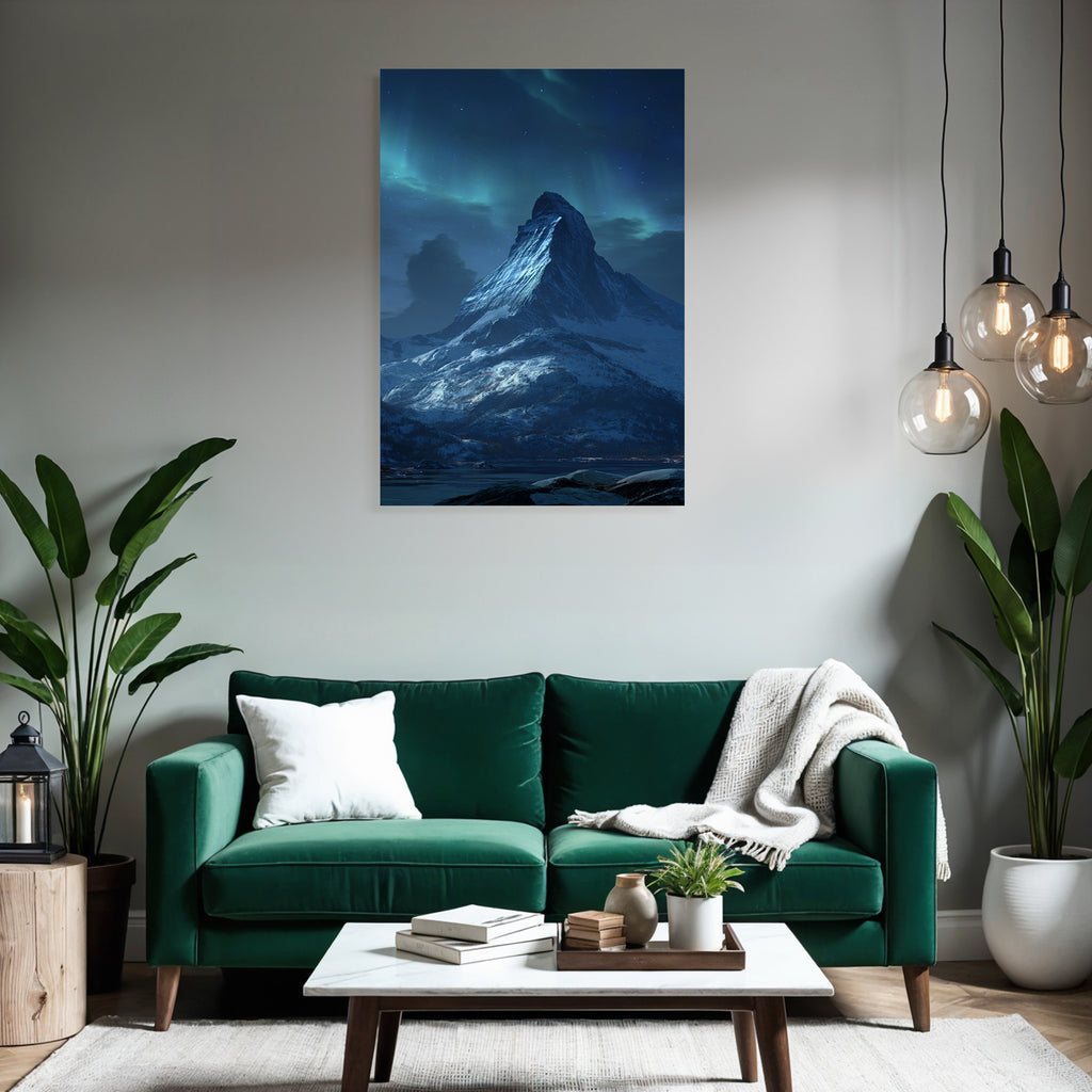 Polarlicht Dramatische Gebirgslandschaft Nacht Aurora Borealis Schneebedeckt | Fjorde und Gletscher | Landschaften
