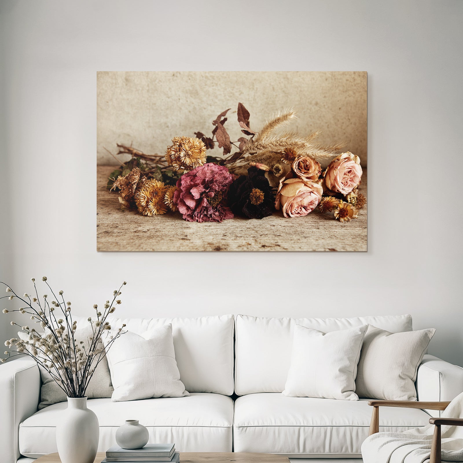 Trocken Retro Flowers Getrocknete Arrangement Rustikaler Hintergrund Erdige Farben Vintage