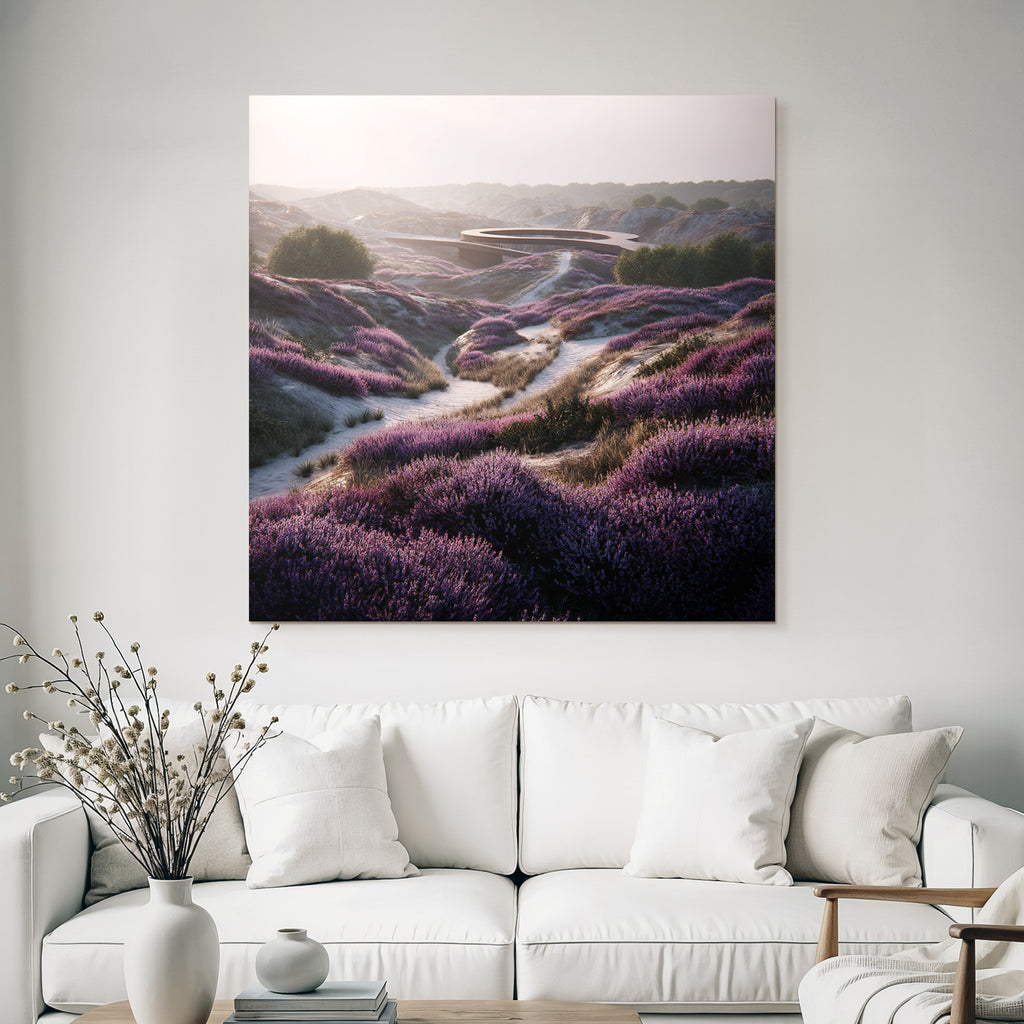 Landschaft Mit Heideblumen Modernen Architektur Dawn Dusk | Duenen und Heide | Landschaften