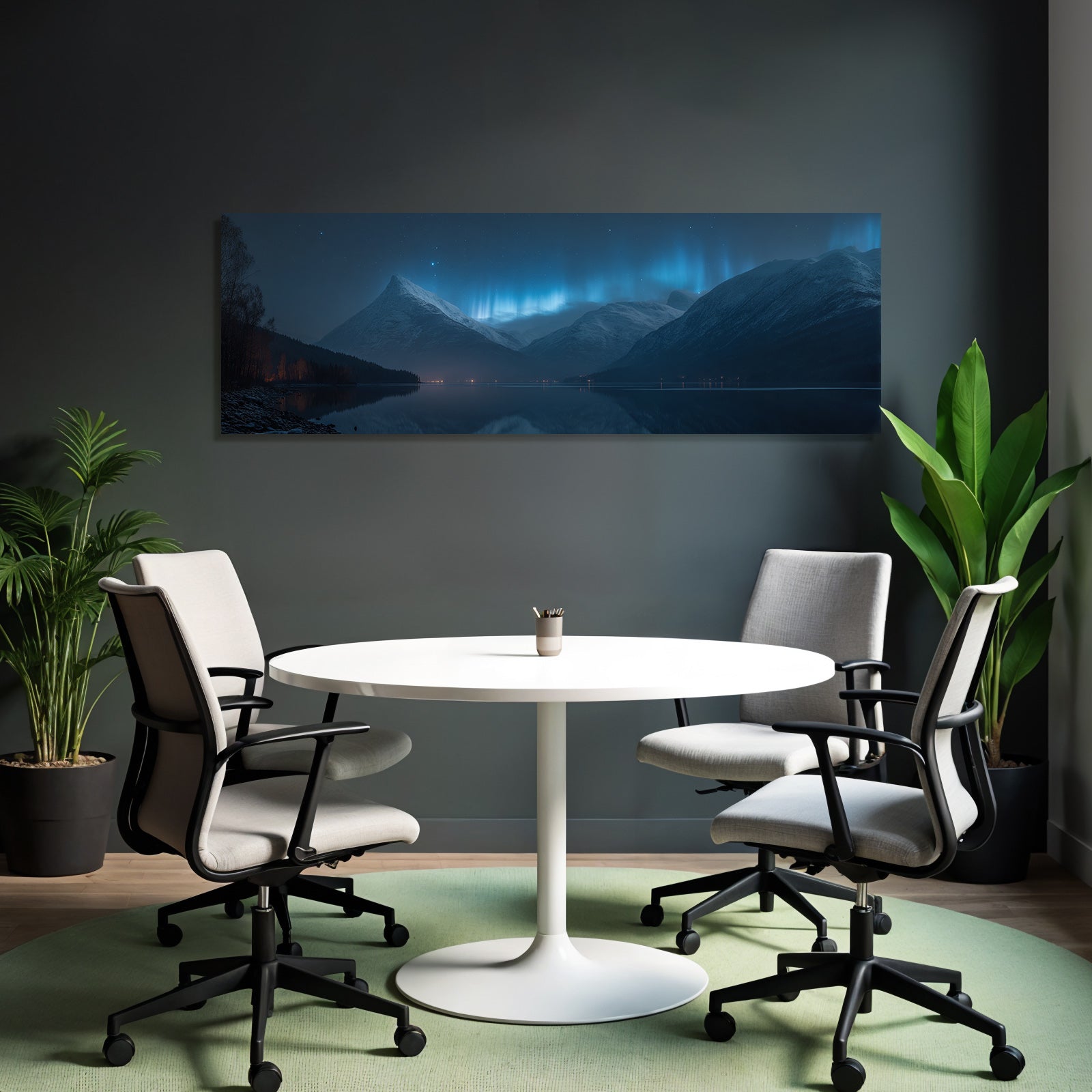 Polarlicht Nachtlandschaft Mit Aurora Borealis Und Reflexion Im Wasser | Fjorde und Gletscher | Landschaften