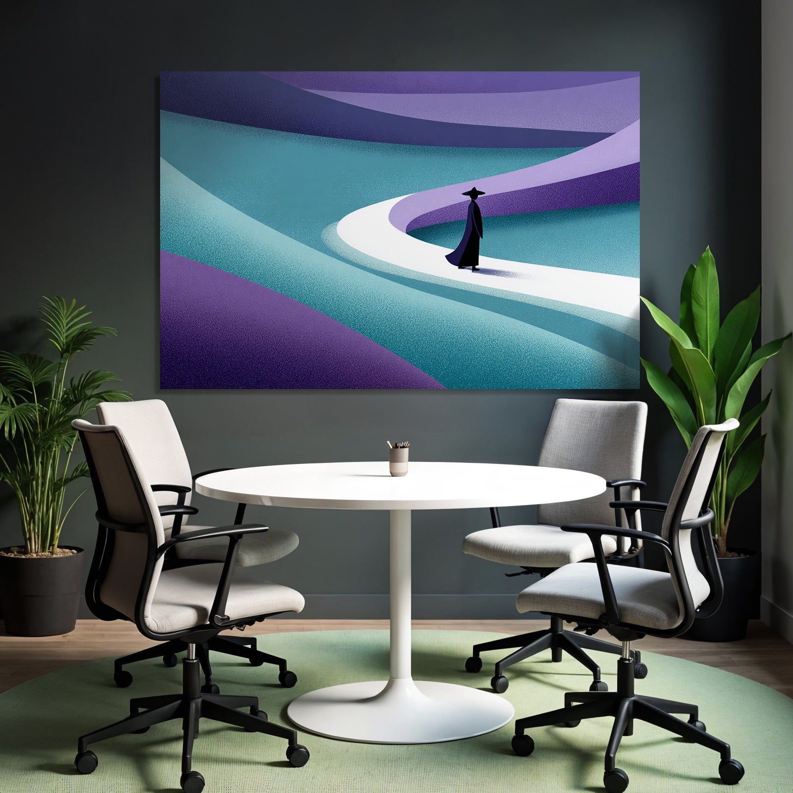 Yoga Meditation Mystische Figuren Auf Gewundener Strasse In Teal Und Purple | Yoga und Meditation | Themen und Hobbys