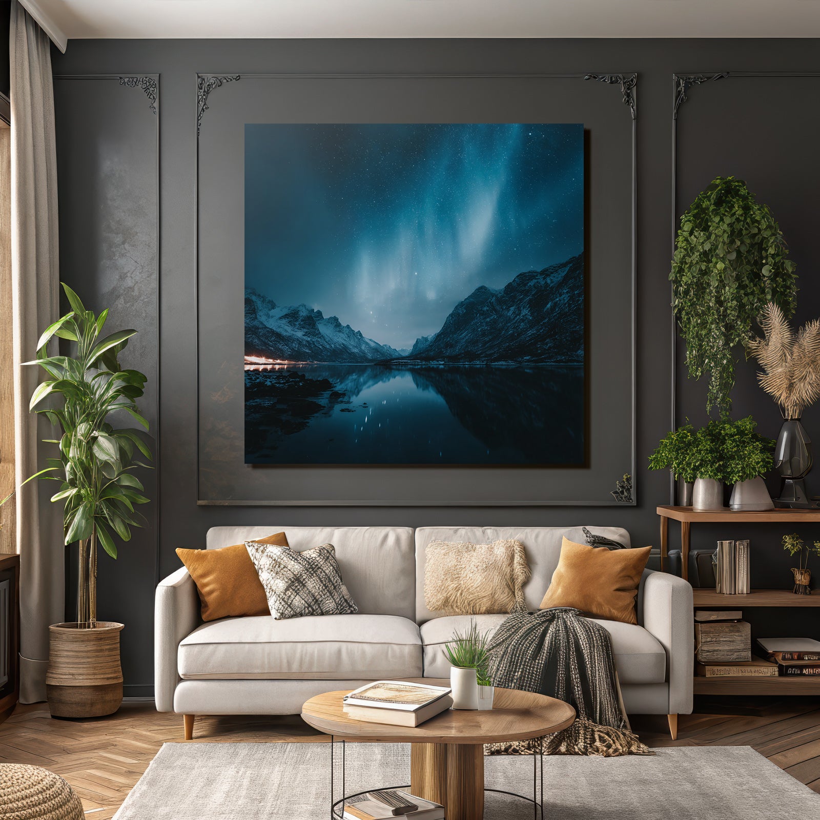 Polarlicht Nightszenen Mit Auroren Und Reflektierendem Wasser Im Gebirge | Fjorde und Gletscher | Landschaften