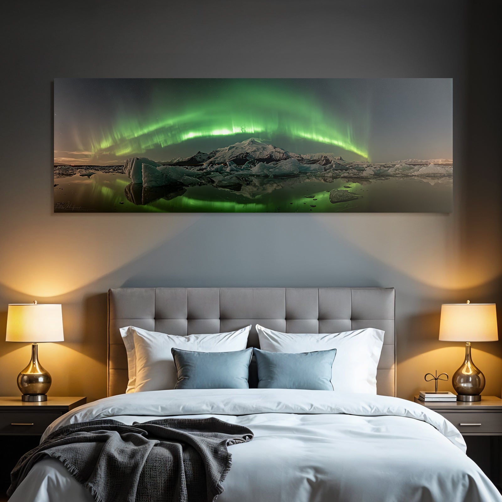 Polarlicht Aurora Borealis Icebergs Mountains Reflection Norwegen | Fjorde und Gletscher | Landschaften