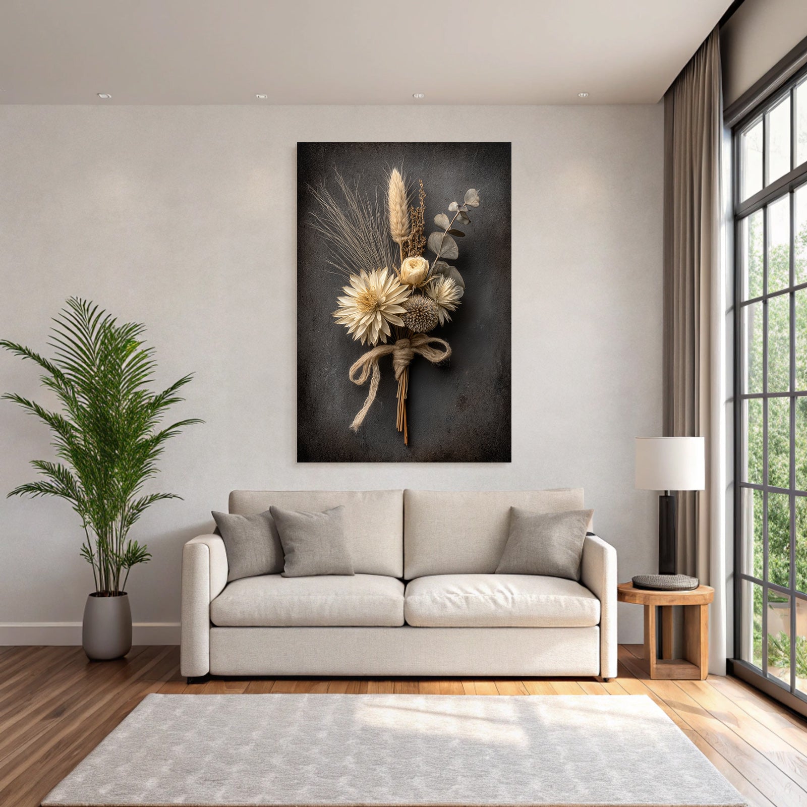 Trocken Retro Flowers Getrocknete Straus Mit Gras Schnur Dunkler Hintergrund