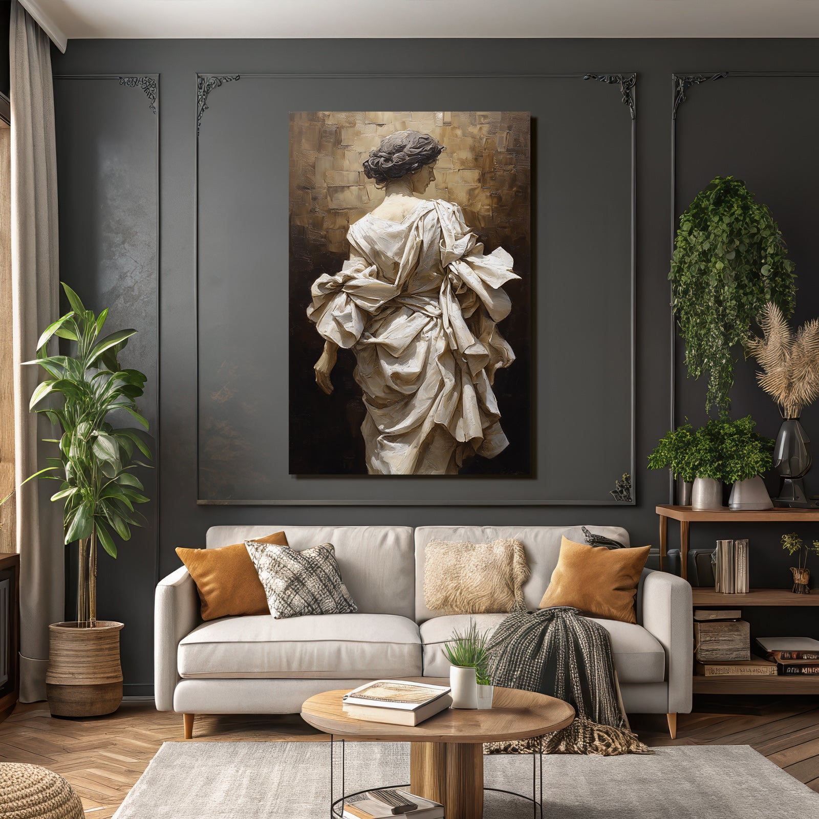 Elegante Figura Mit Gewickeltem Stoff Im Hintergrund Mit Detail Reichtum | Aktkunst und Sinnlichkeit | Menschen und Emotionen