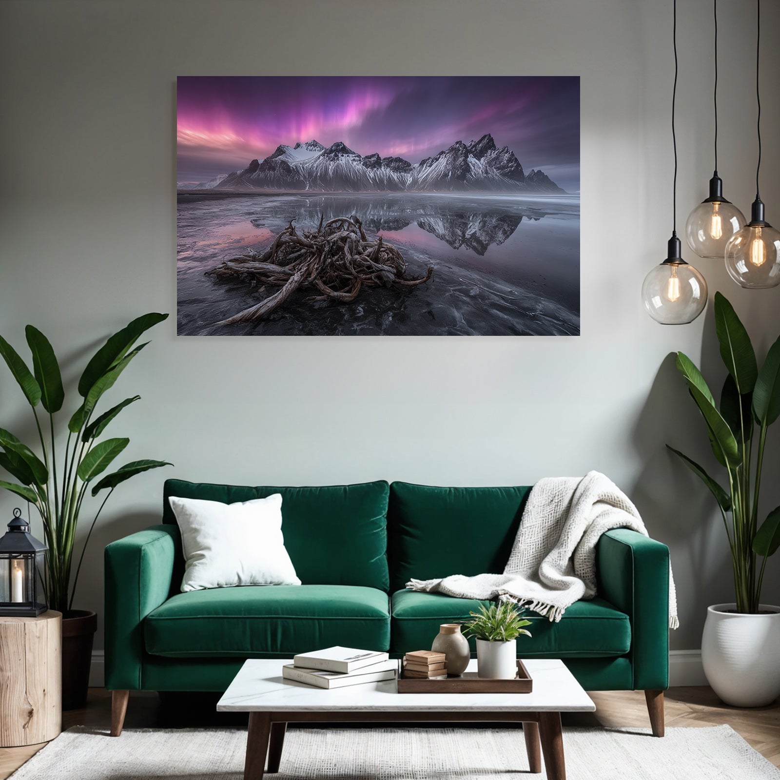 Polarlicht Schneebedeckte Berge Reflexion Im Wasser Atemberaubende Landschaft Sonnenaufgang Sonnenuntergang | Fjorde und Gletscher | Landschaften