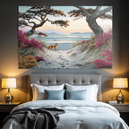 Szenenlandschaft Mit Strand Und Fox Unter Bergen Und Blumen | Duenen und Heide | Landschaften