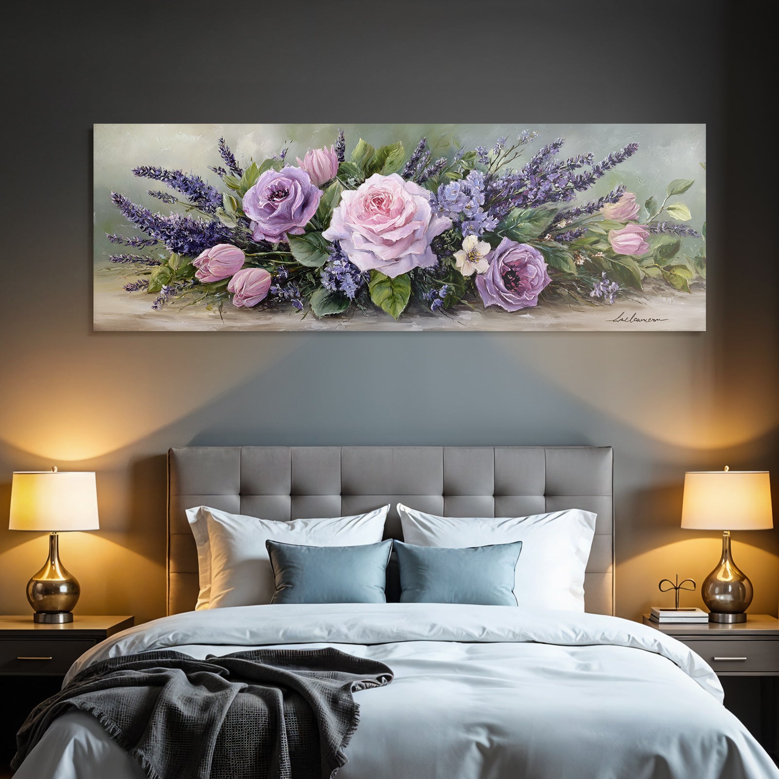 Strauss Mit Rosa Und Lavendelfarbenen Rosen Tulpen Und Zarten Lila Blüten