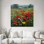 Impressionistische Wiese Mit Roten Mohn Und Bunten Wild