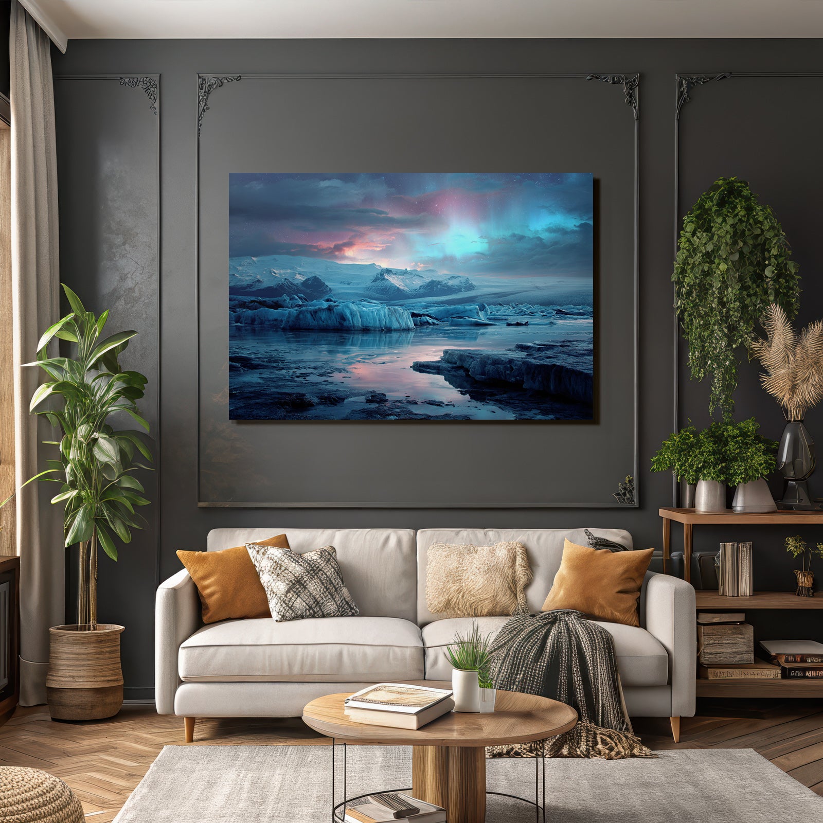 Polarlicht Glanzendes Landschaftsbild Mit Gletschern Und Aurea Borealis | Fjorde und Gletscher | Landschaften