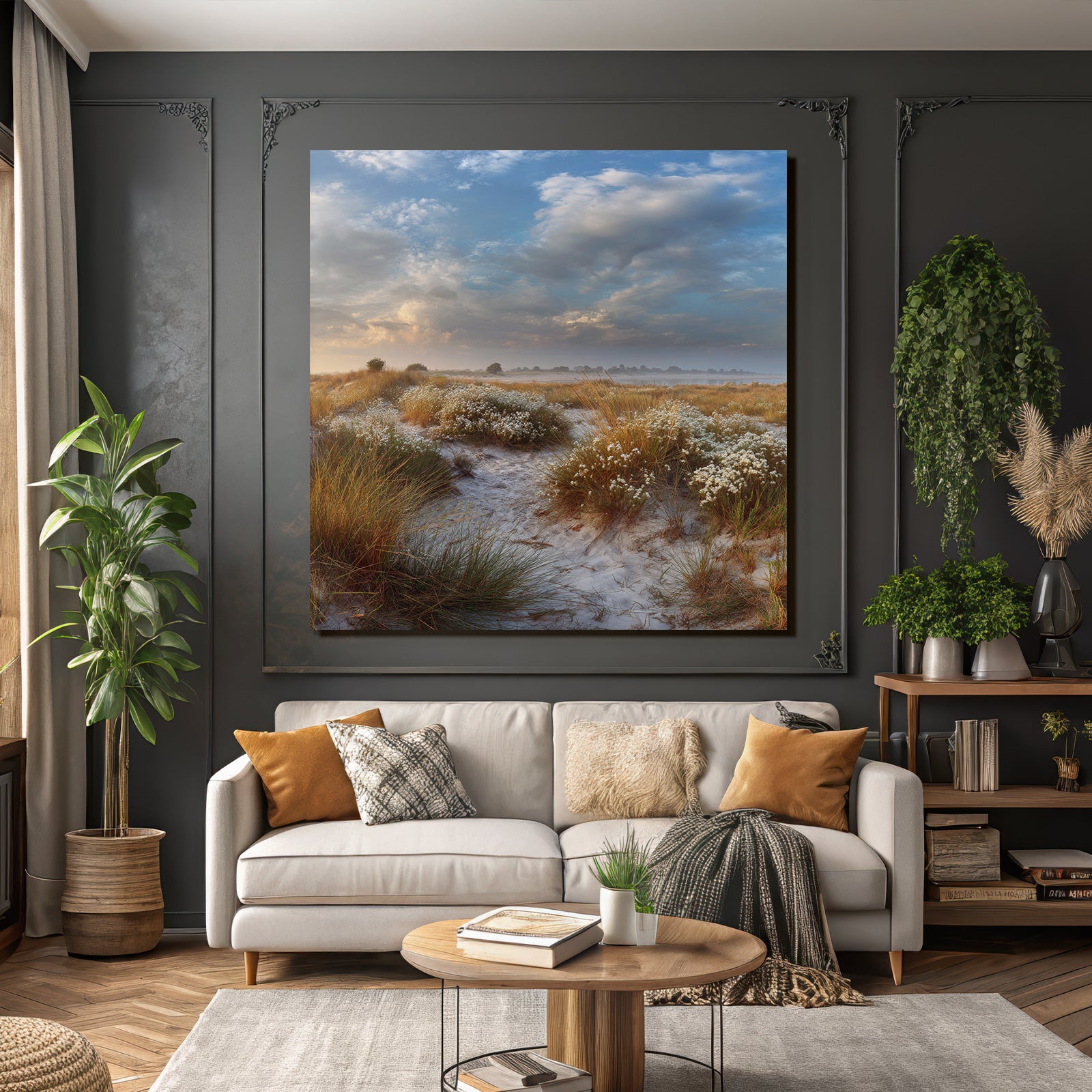 Friedliche Landschaft Sandy Terrain Gras Blumen Dawn Dusk | Duenen und Heide | Landschaften