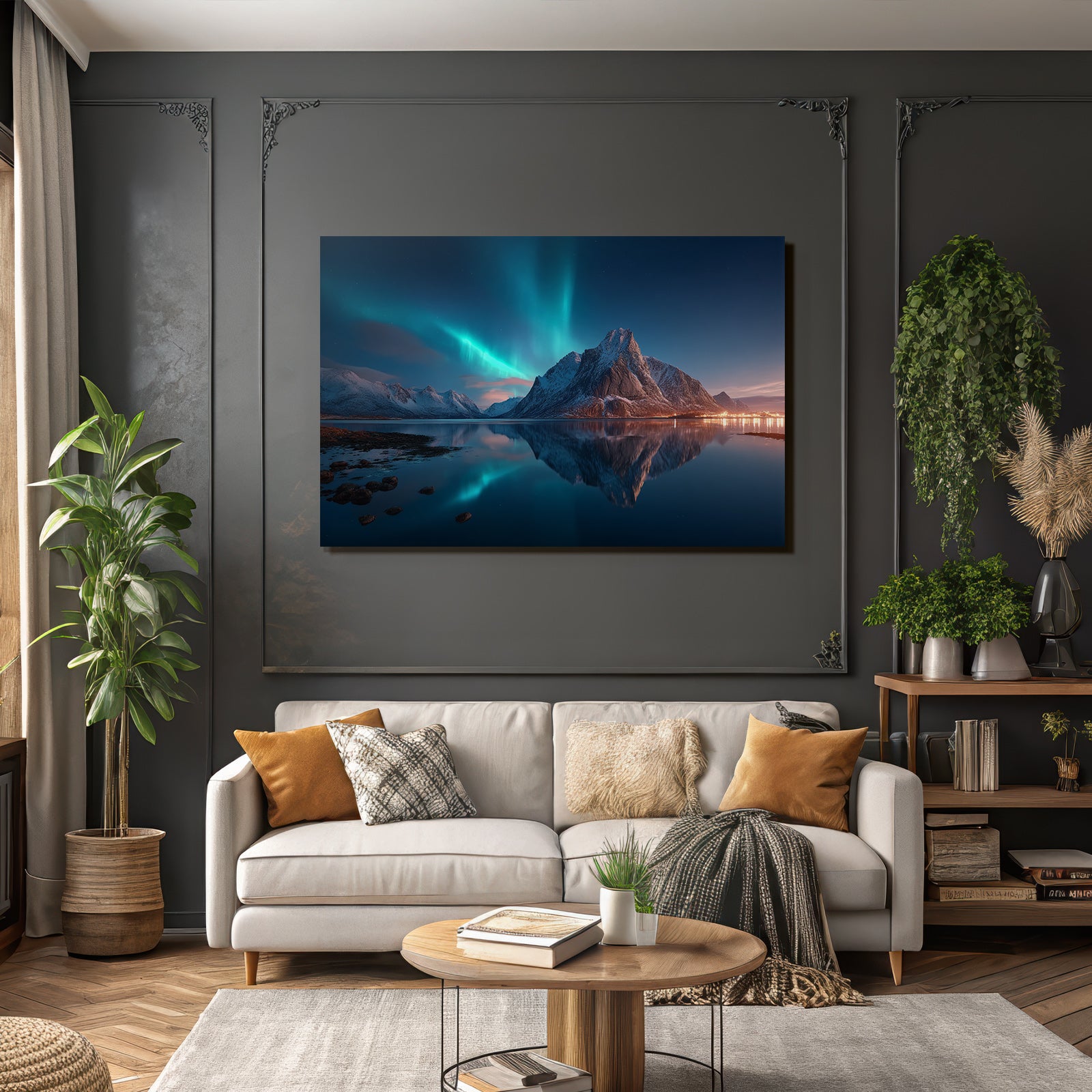 Polarlicht Dramatysches Natur Landschaft Mit Nordlichtern Reflektion In Wasser | Fjorde und Gletscher | Landschaften