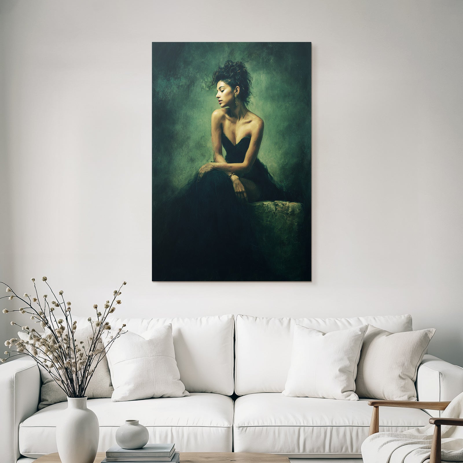 Dunkles Kleid Sitzende Frau Moody Atmosphäre | Aktkunst und Sinnlichkeit | Menschen und Emotionen