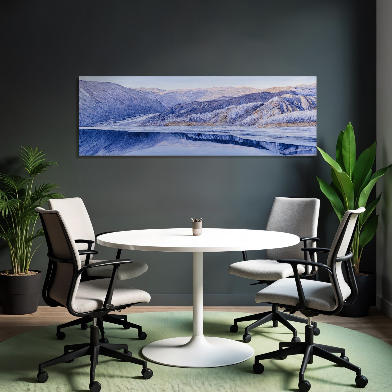 Polarlicht Bergige Landschaft Mit See Kalte Farben Kunstwerk | Fjorde und Gletscher | Landschaften