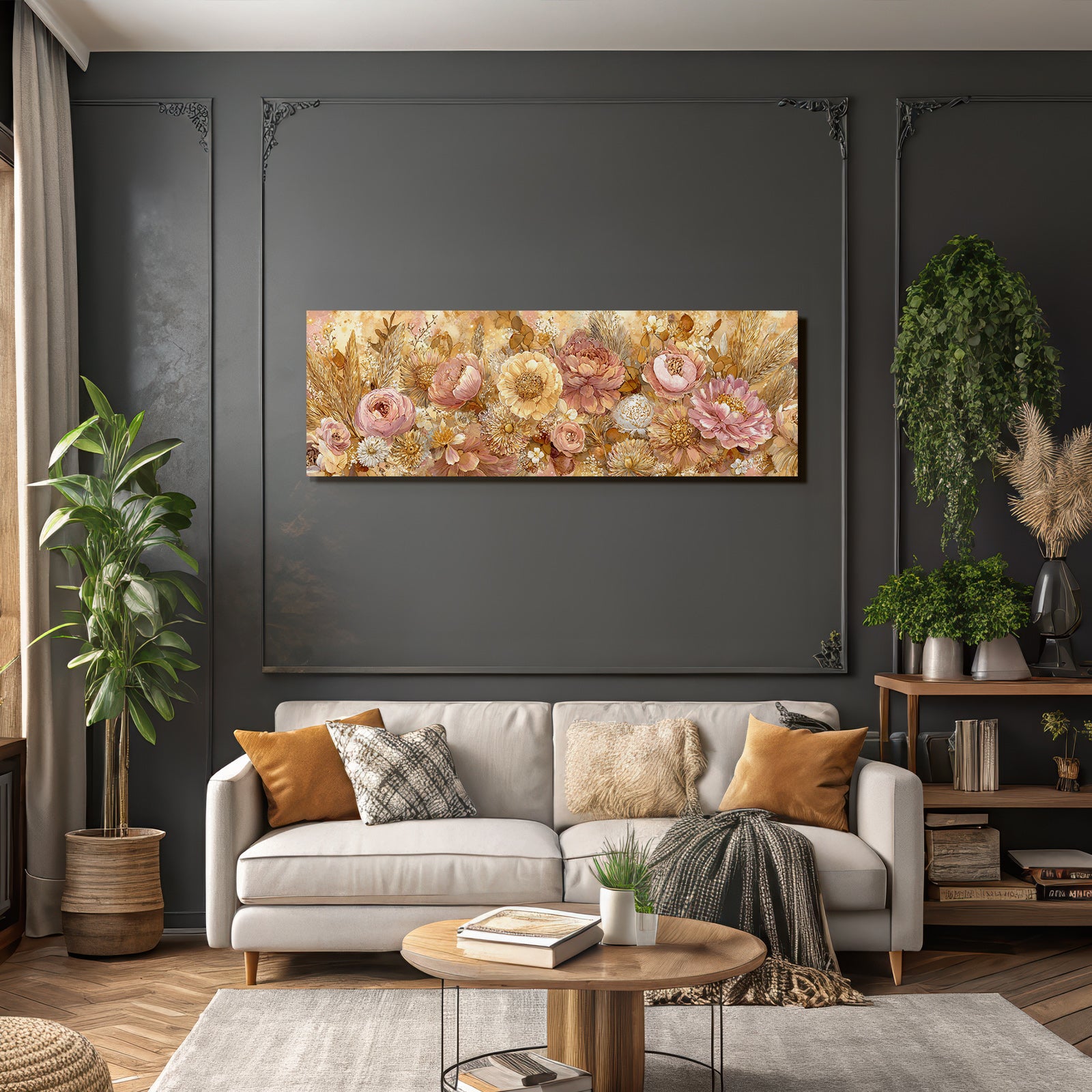 Trocken Retro Flowers Blumige Anordnung Peonies Daisies Und Grünery Illustration