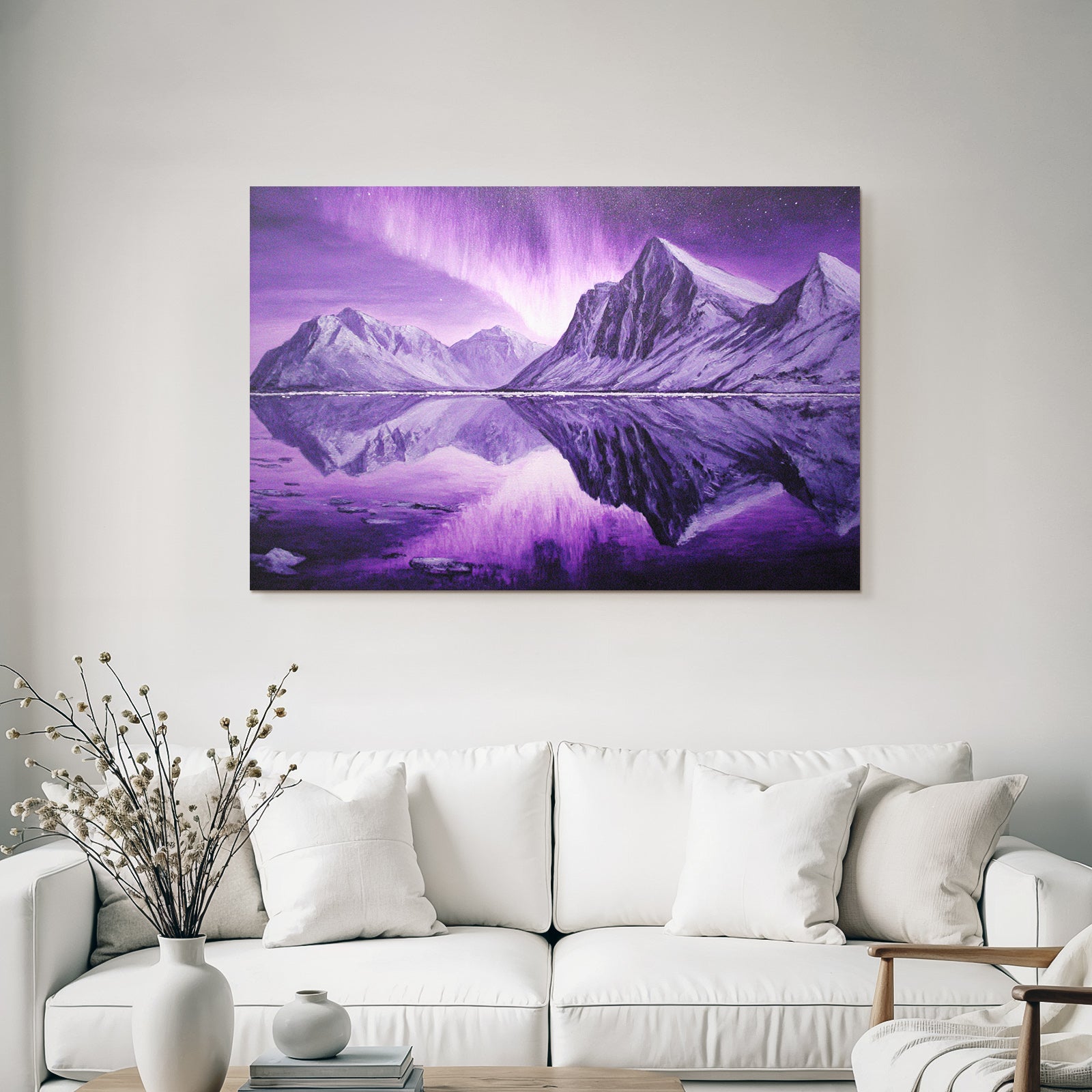 Polarlicht Berglandschaft Mit Aurora Borealis Reflexionen | Fjorde und Gletscher | Landschaften