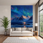 Polarlicht Vibrante Impressionistische Landschaft Nacht Himmel Auroren Reflexion Wasser | Fjorde und Gletscher | Landschaften
