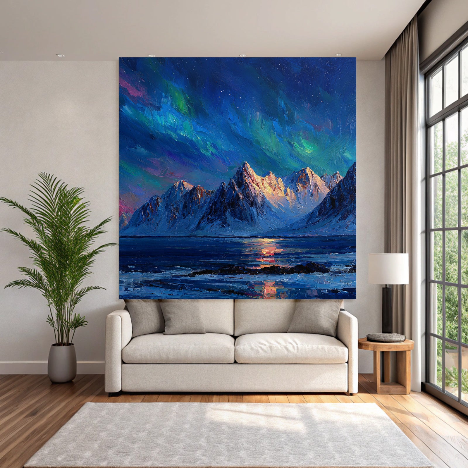 Polarlicht Vibrante Impressionistische Landschaft Nacht Himmel Auroren Reflexion Wasser | Fjorde und Gletscher | Landschaften