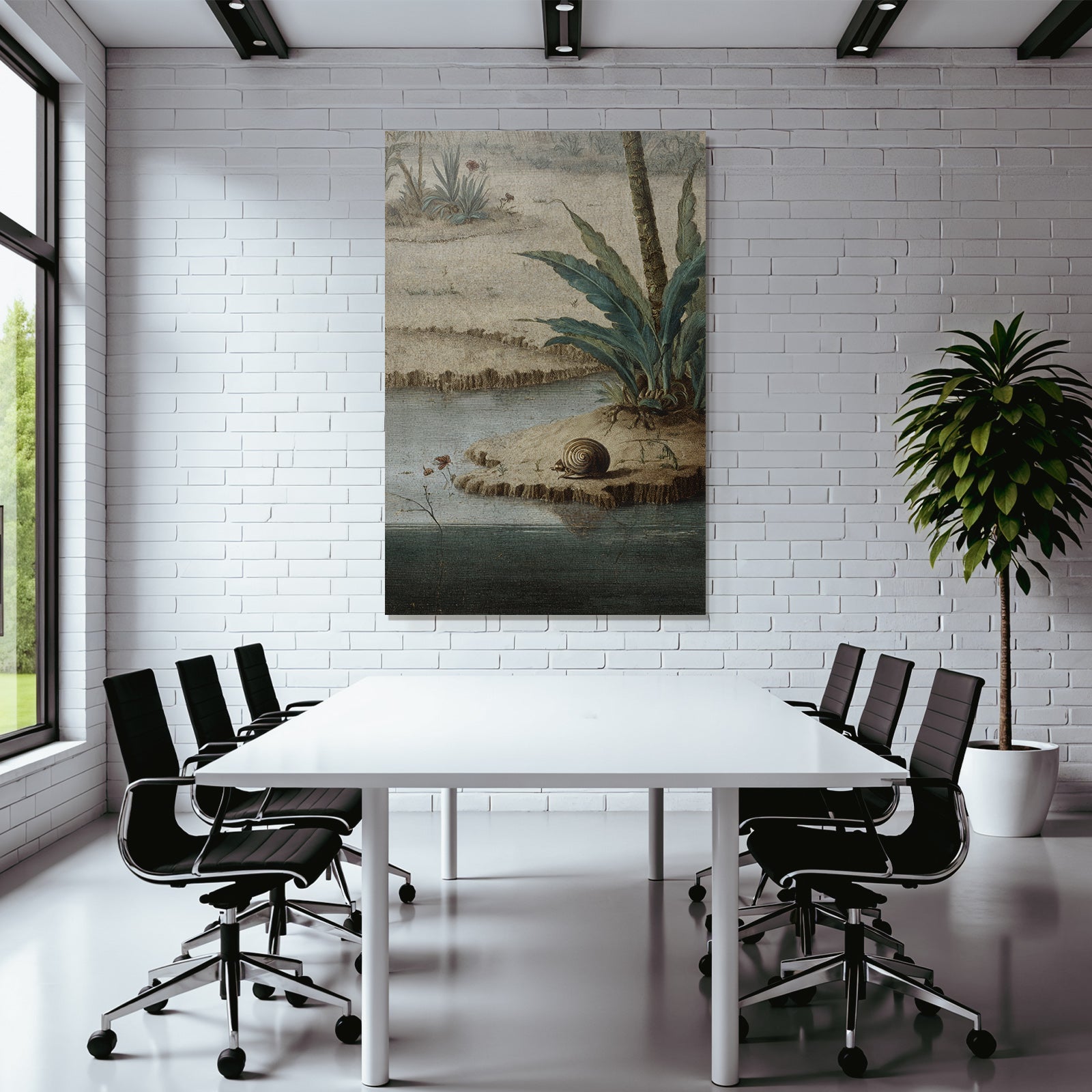 Idyllische Naturlandschaft Mit Wasser Pflanzen Und Schnecke