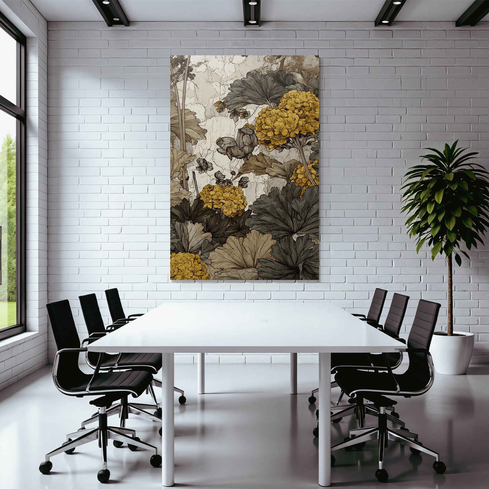 Botanische Illustration Mit Gelben Und Grünen Graün Blättern Auf Gealtertem Hintergrund