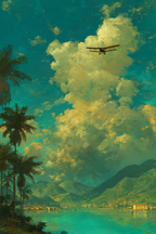 Szenische Landschaft Mit Flughimmel Palm Baeumen Und Bergen | Flugzeuge | Mobilitaet und Technik