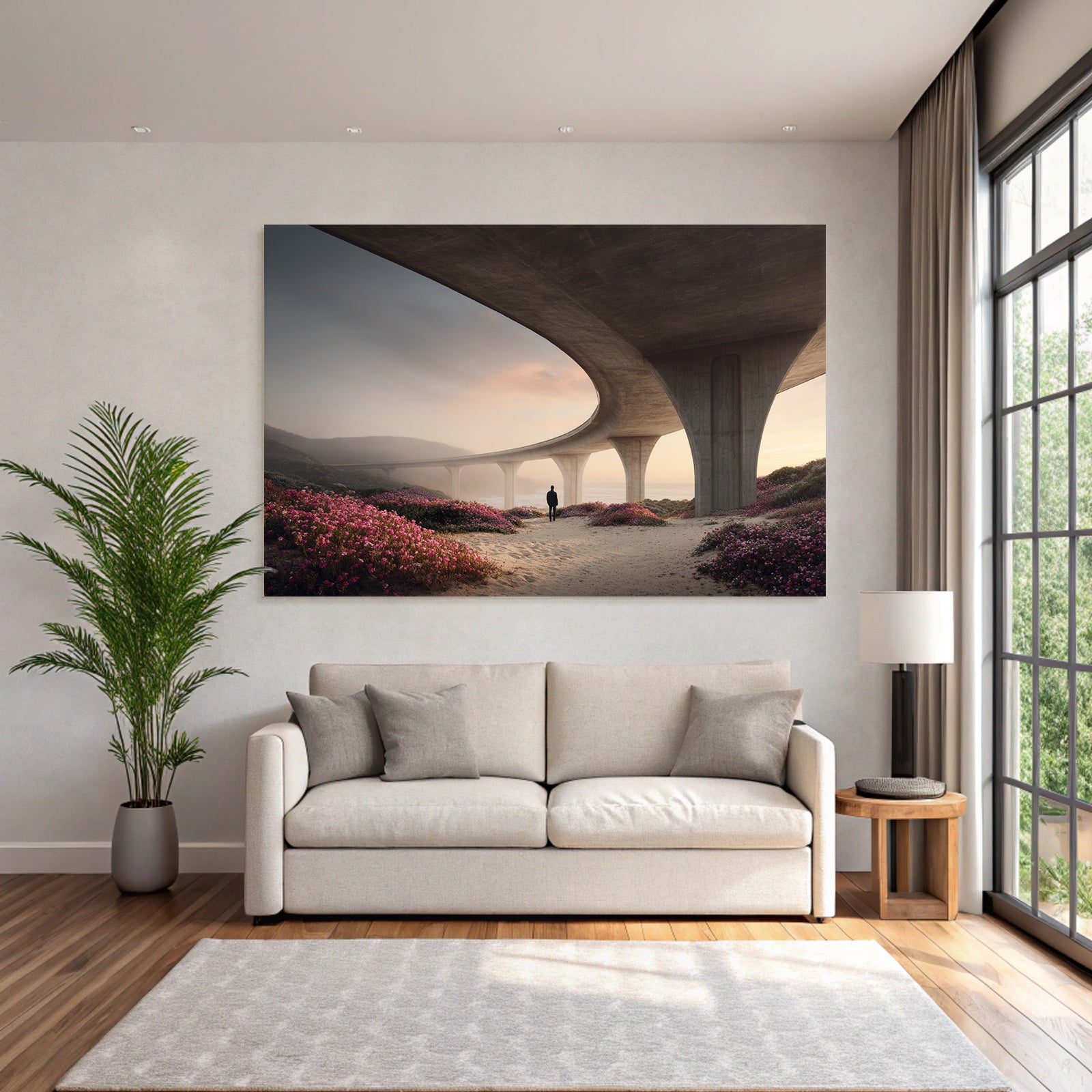 Ruhige Landschaft Brücke Blumen Himmel Dämmerung | Duenen und Heide | Landschaften