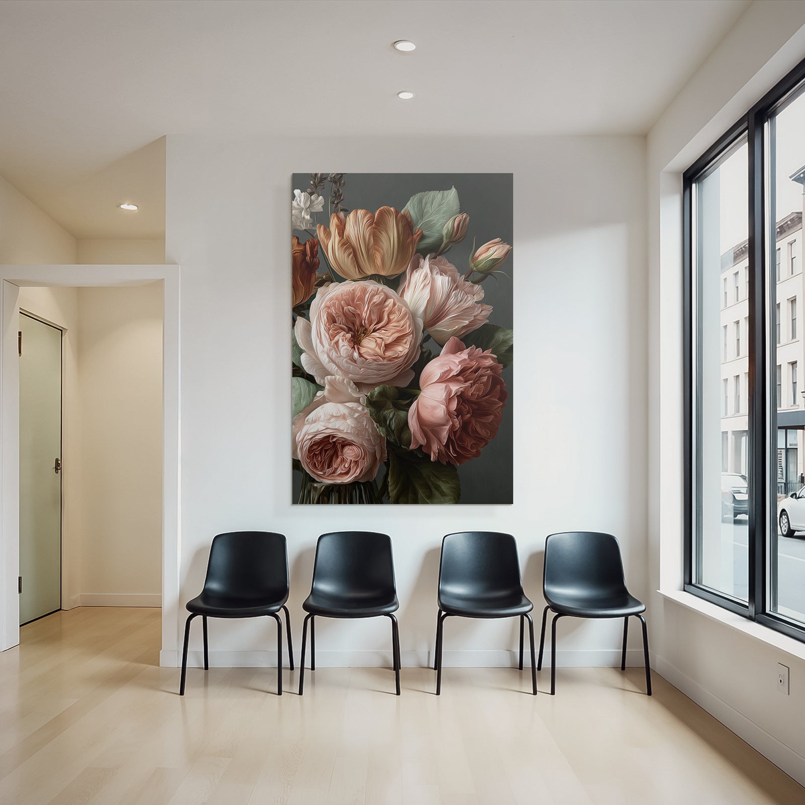 Warmes Rosen Und Tulpen Bouqüt Vor Dunklem Hintergrund