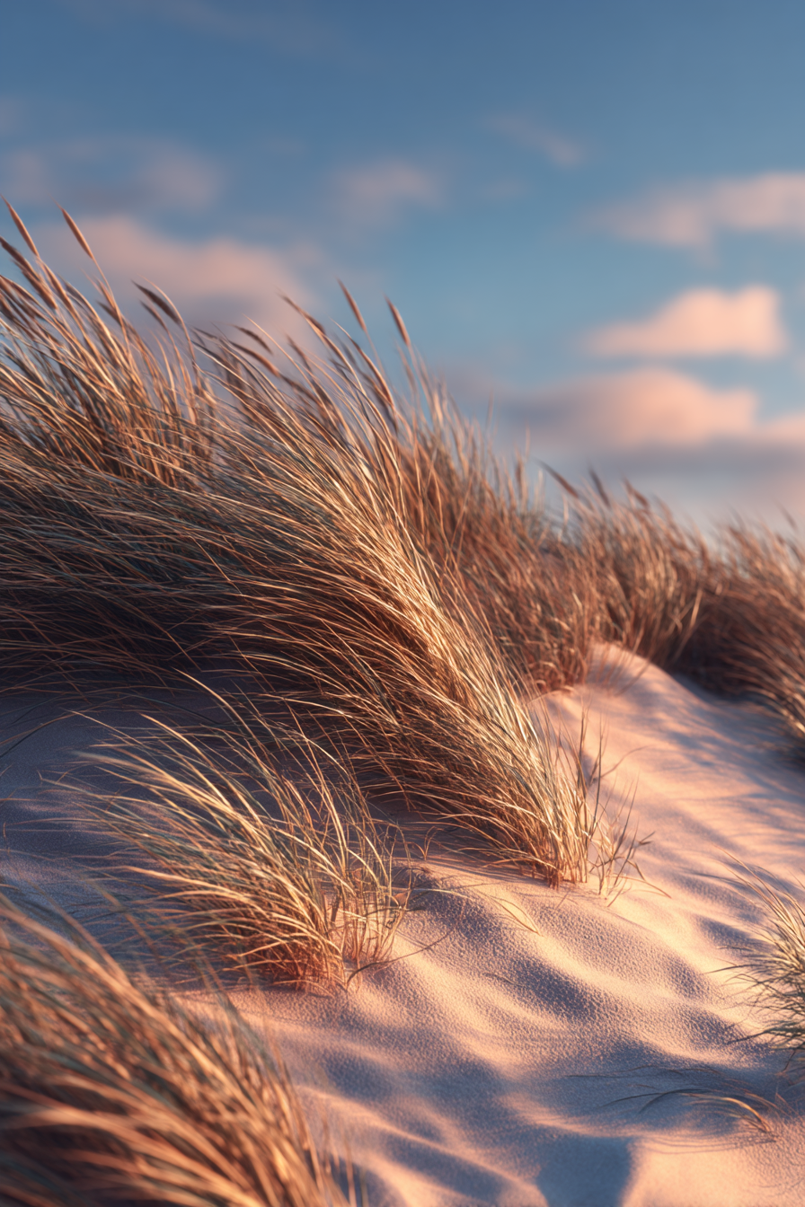 Hohe Grashalme Am Strand Unter Blaüm Himmel | Duenen und Heide | Landschaften