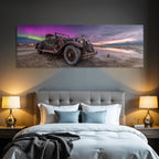 Polarlicht Alte Vintage Auto Und Aurora Borealis Im Landschaftsbild | Fjorde und Gletscher | Landschaften