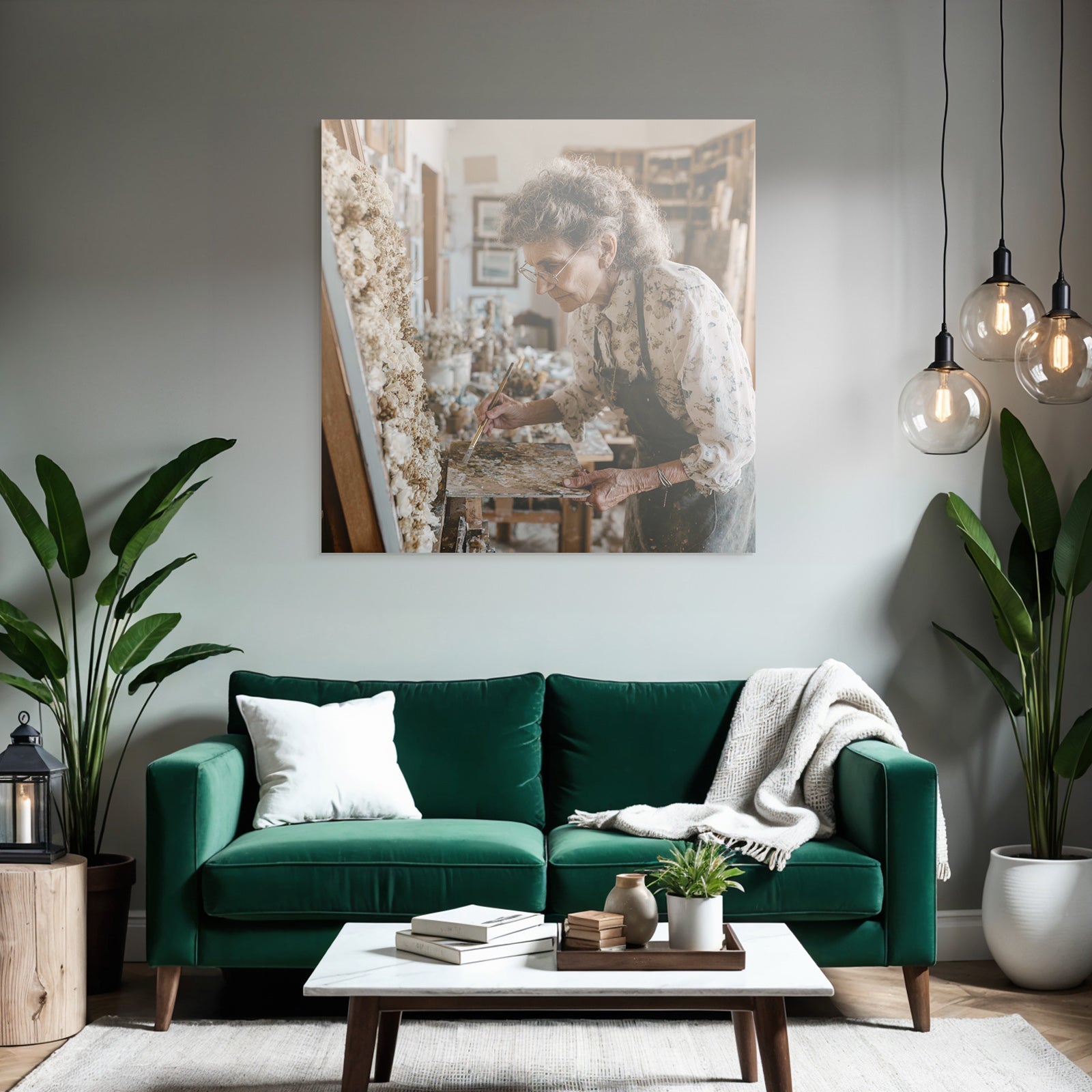 Trocken Retro Flowers Ältere Frau In Einem Kunststudio Beim Malen