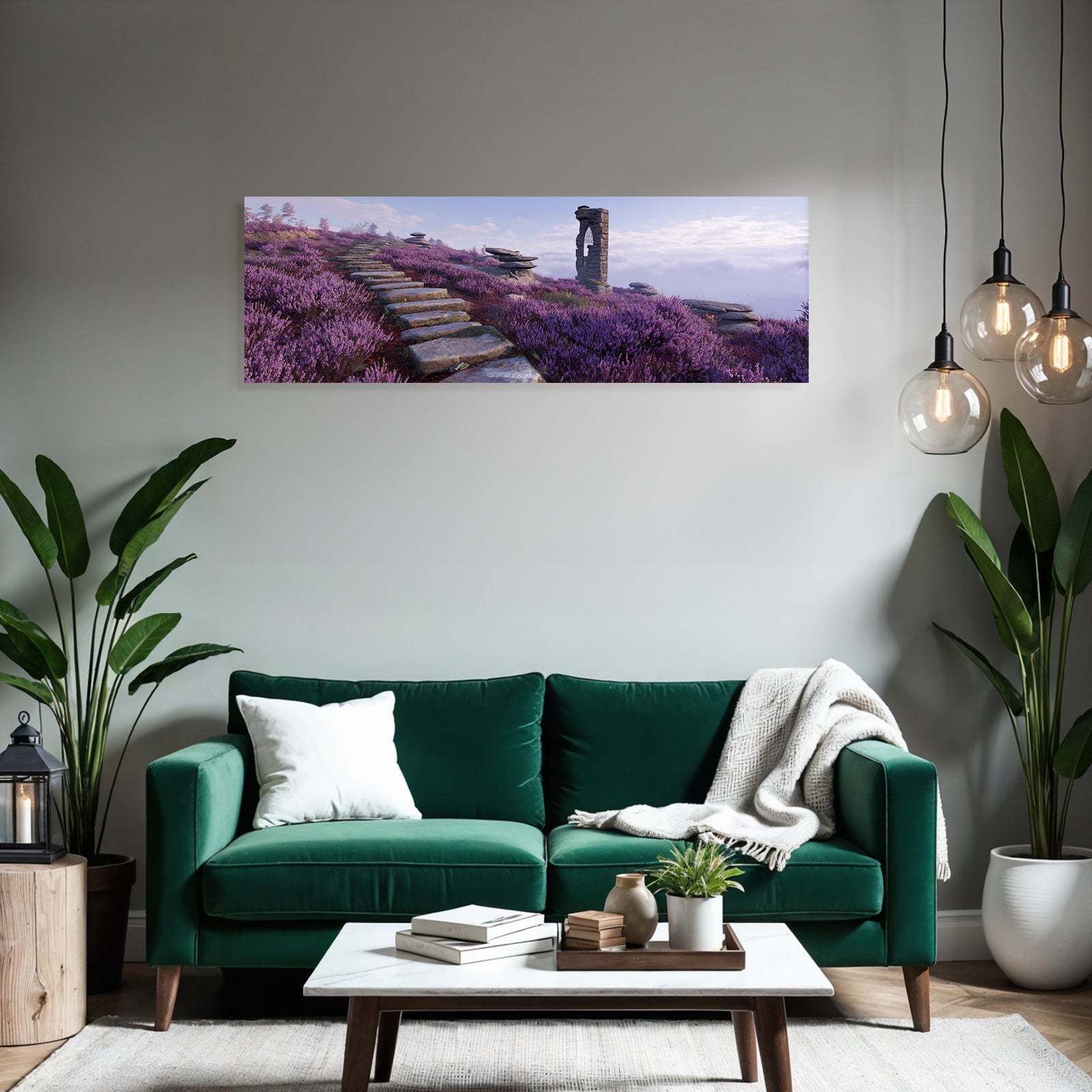 Ruhige Landschaft Mit Steinstufen Und Violetten Blumen | Duenen und Heide | Landschaften