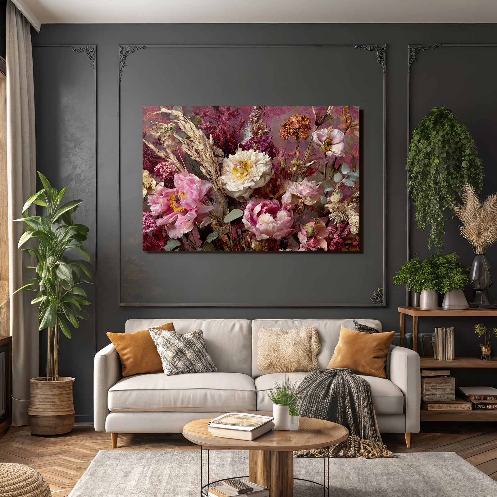 Trocken Retro Flowers Arrangement Blüten Getrocknete Pflanzen Wheat Eukalyptus