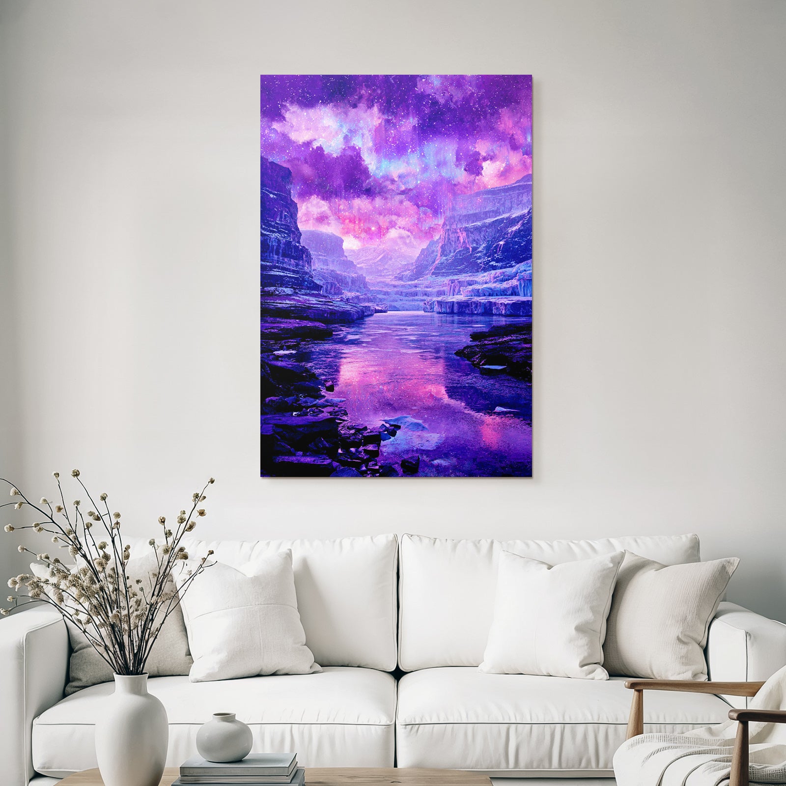 Polarlicht Fantastische Landschaft Mit Fluss Und Sternenhimmel | Fjorde und Gletscher | Landschaften