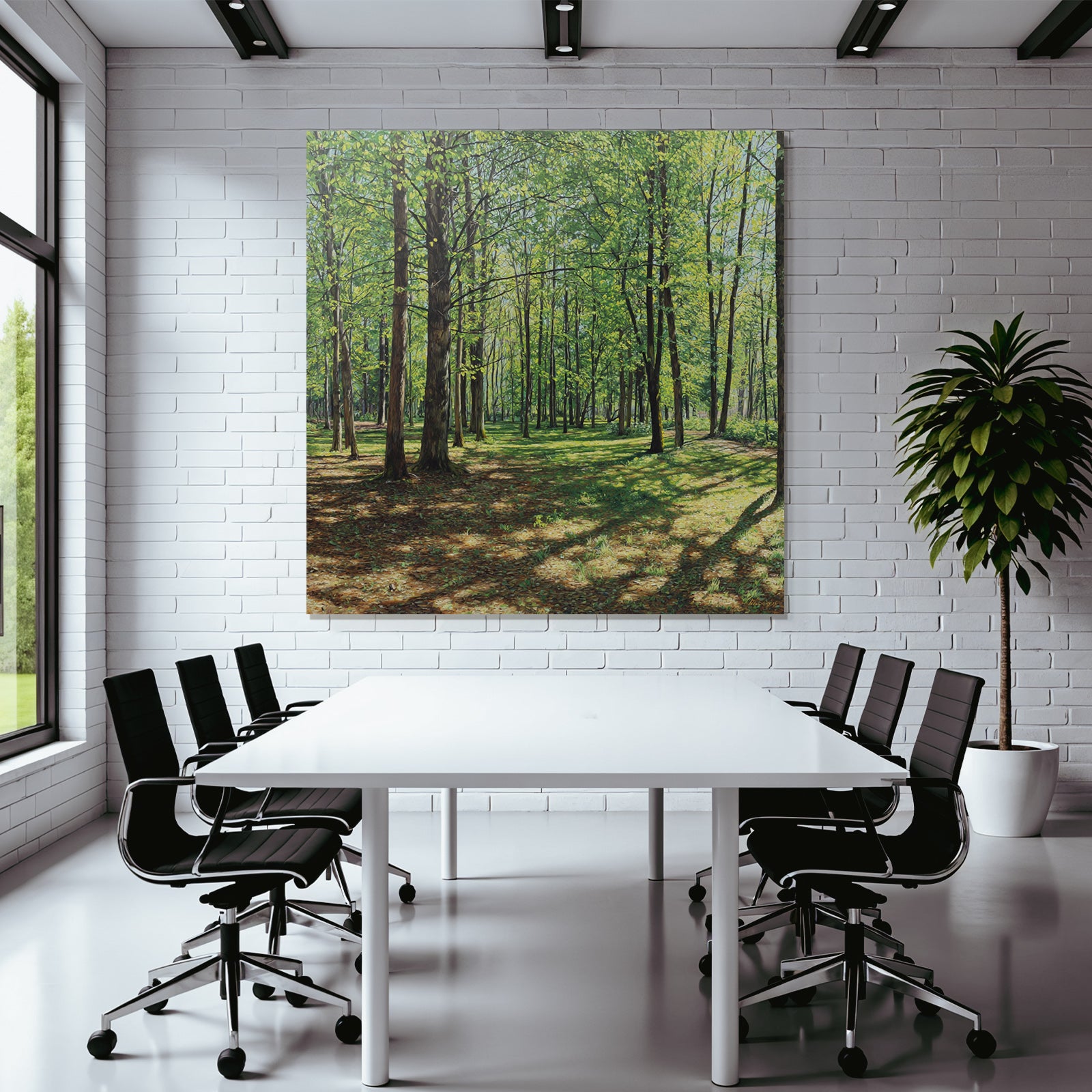 Lush Forest Scene Mit Tall Baeume Und Dappled Sonne Light | Duenen und Heide | Landschaften