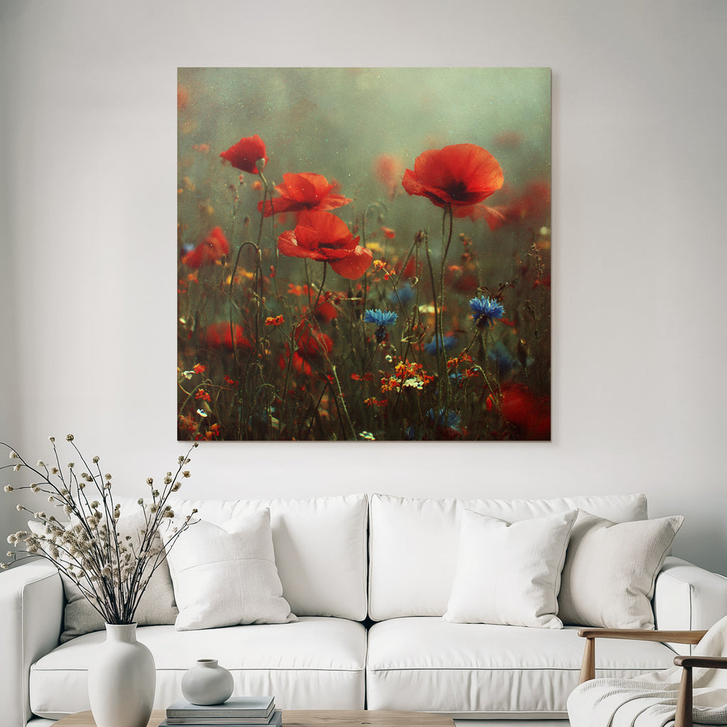 Traumhafte Wiese Mit Roten Mohn Und Bunten Wild