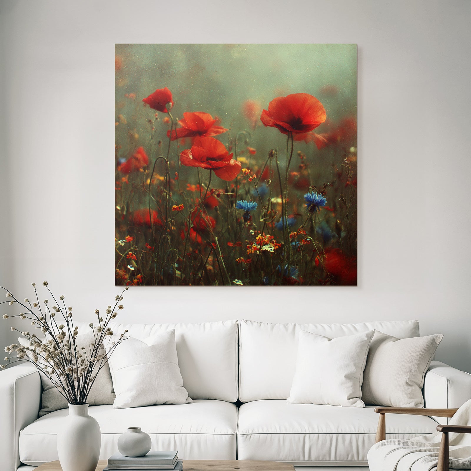 Traumhafte Wiese Mit Roten Mohn Und Bunten Wild