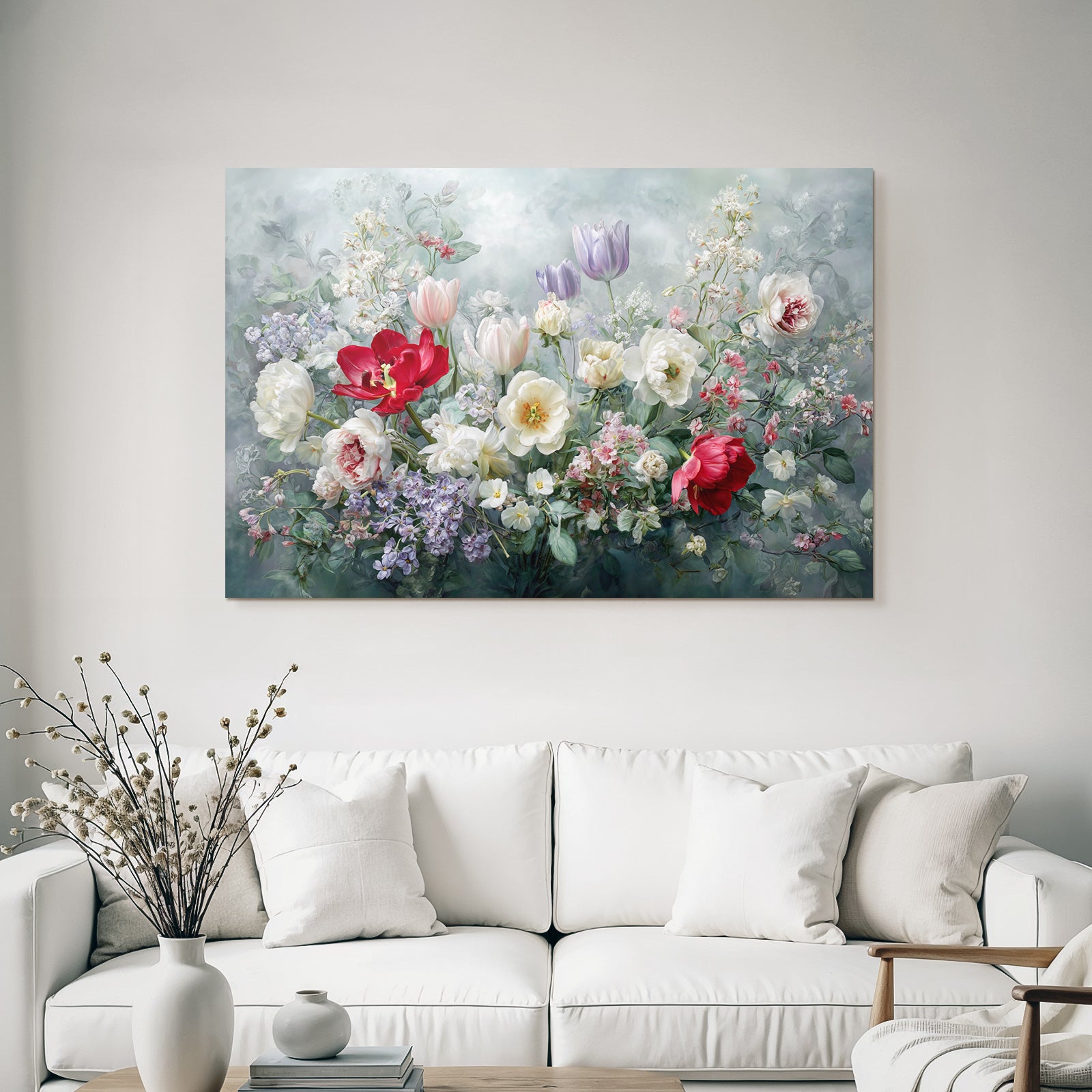Schöne Blütenpracht Mit Roten Tulpen Und Weissen Pfingstrosen