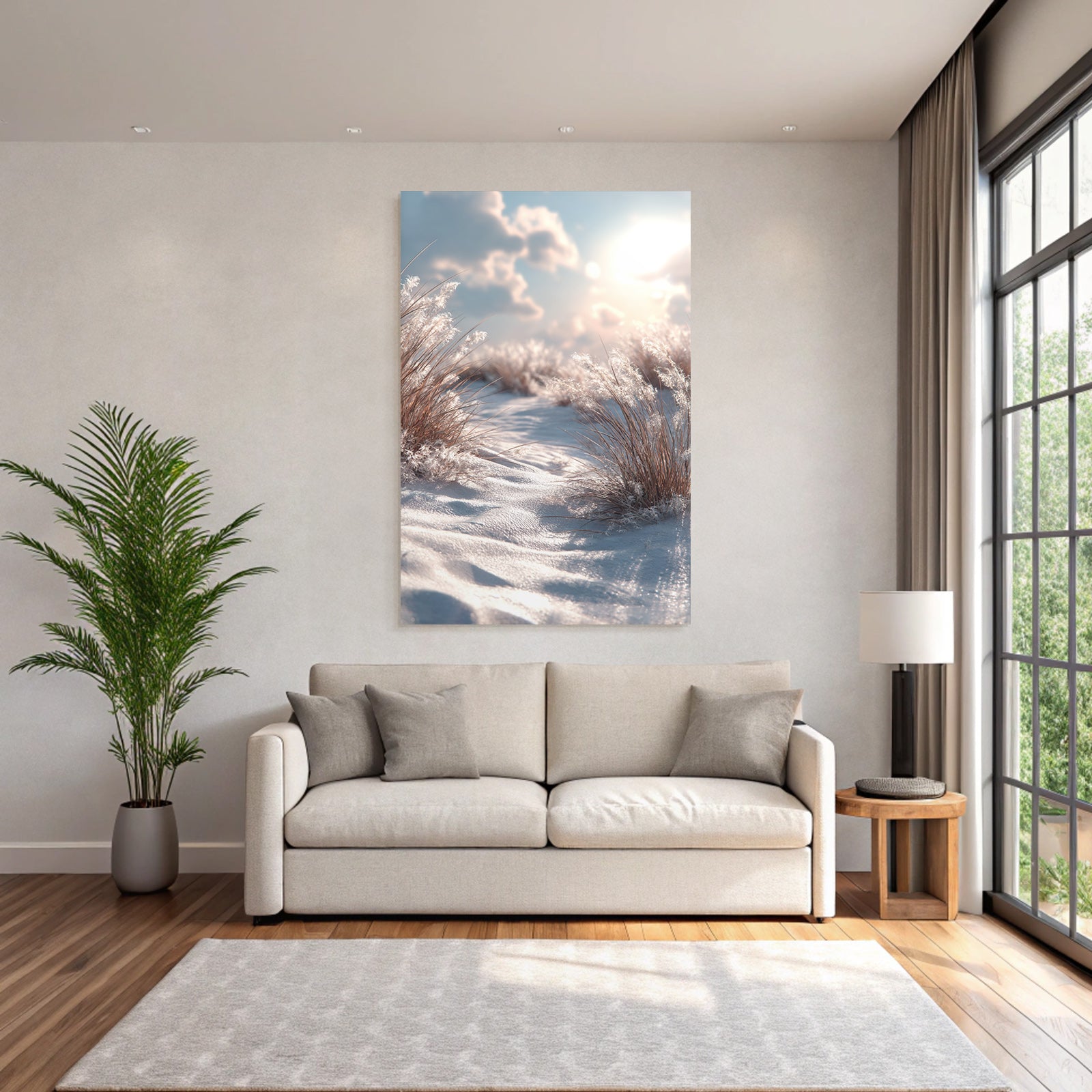 Friedliche Winterlandschaft Mit Schnee Und Gras | Duenen und Heide | Landschaften
