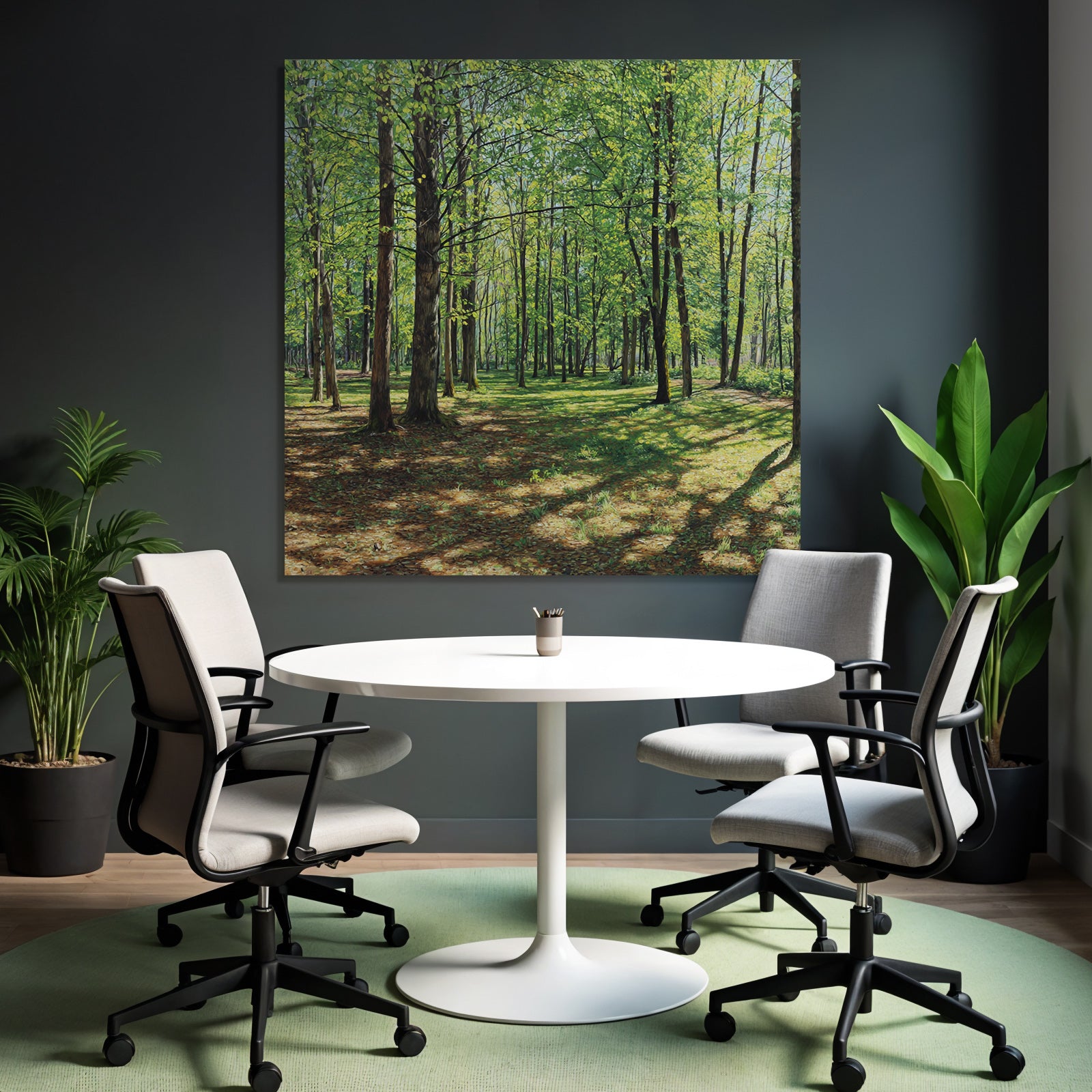 Lush Forest Scene Mit Tall Baeume Und Dappled Sonne Light | Duenen und Heide | Landschaften