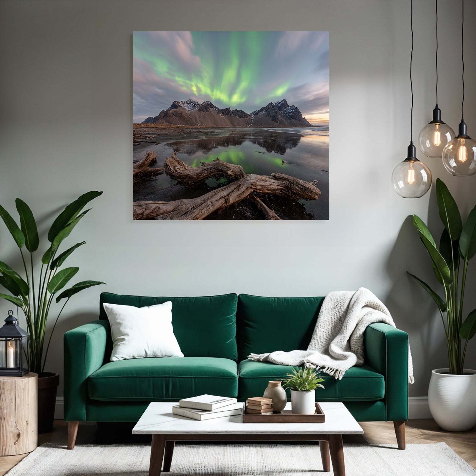 Polarlicht Natürliche Landschaft Mit Aurora Borealis Und Reflexionen | Fjorde und Gletscher | Landschaften