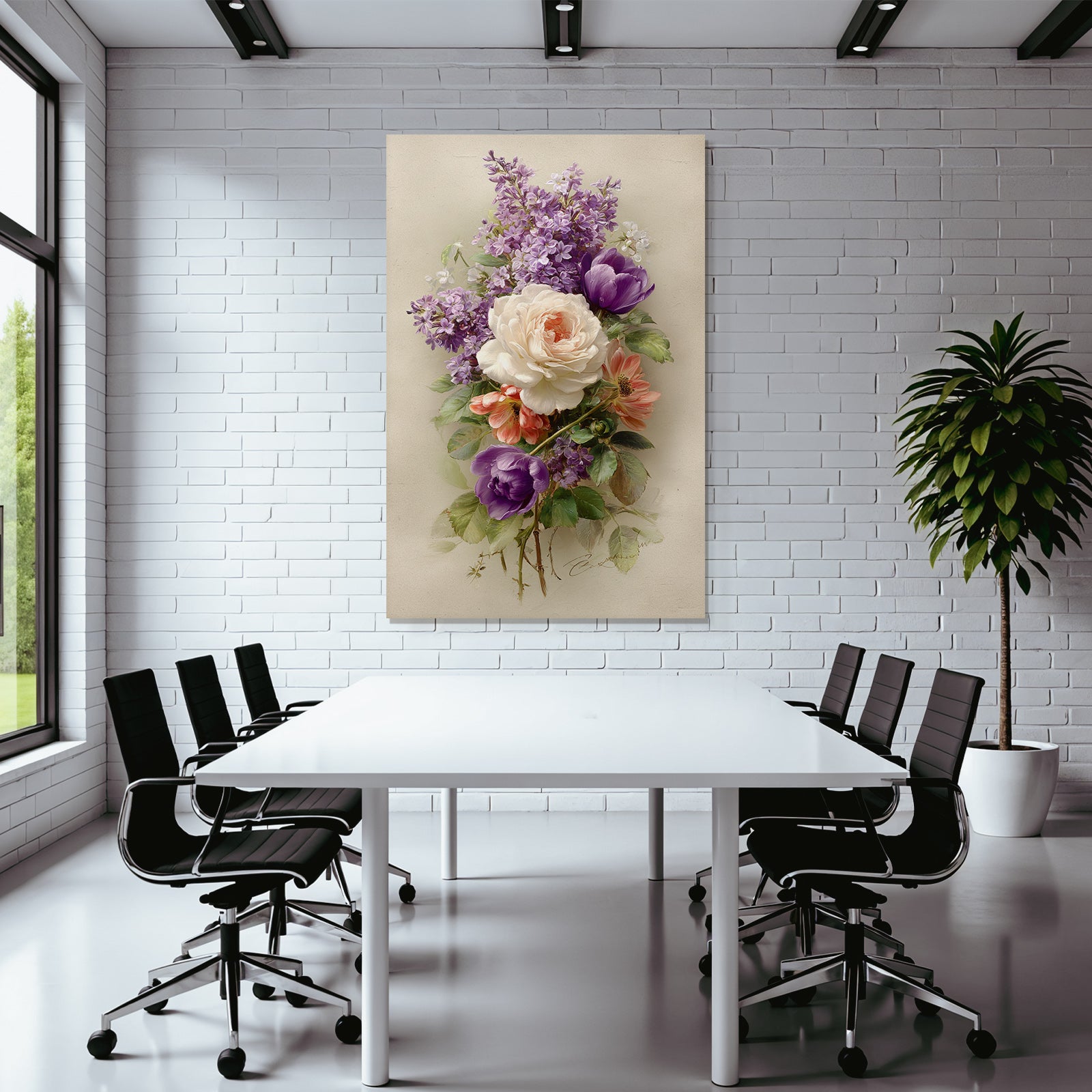 Arrangement Pfingstrosen Tulpen Flieder Und Grünes Laub