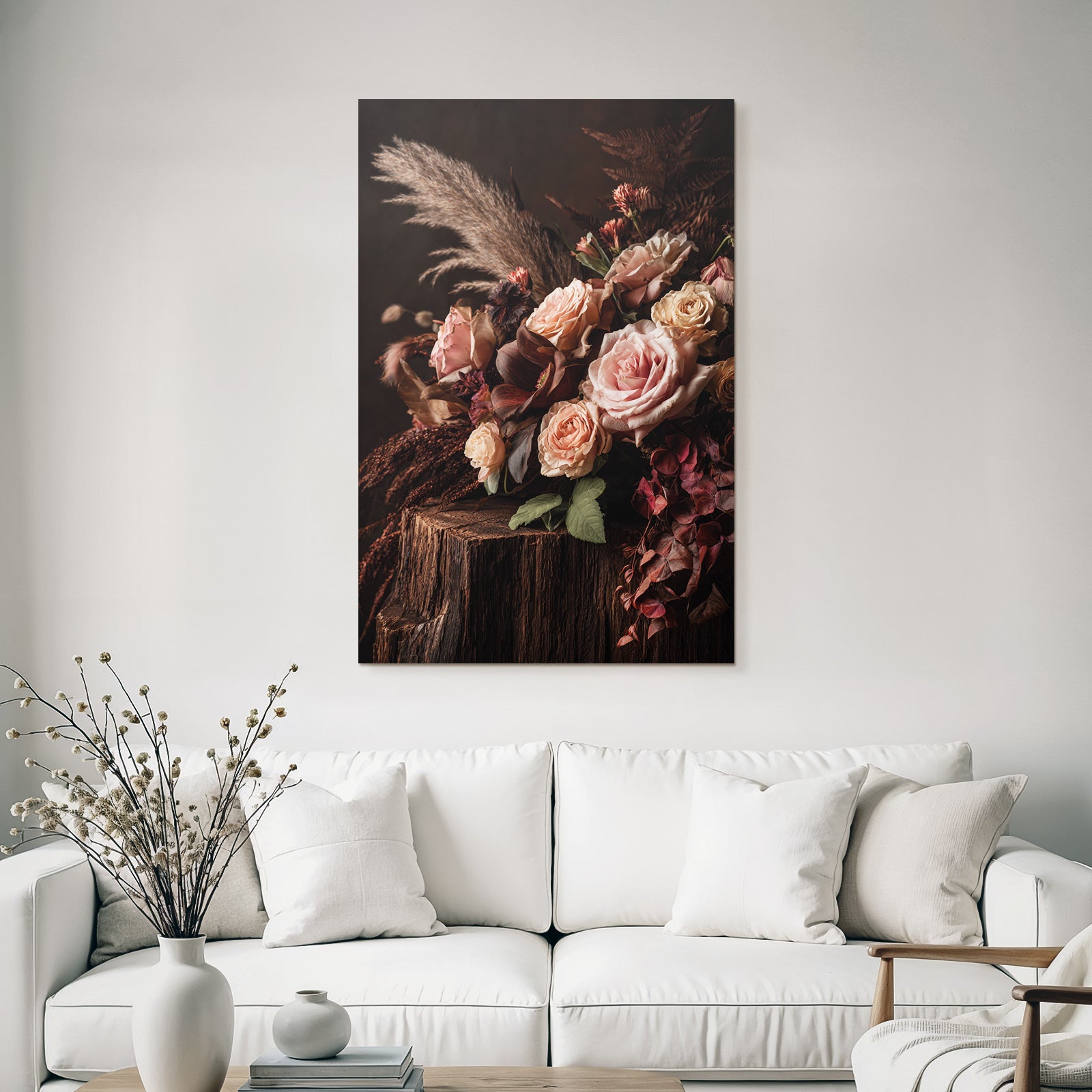 Trocken Retro Flowers Blumiger Strauss Mit Rosen Auf Holzoberfläche