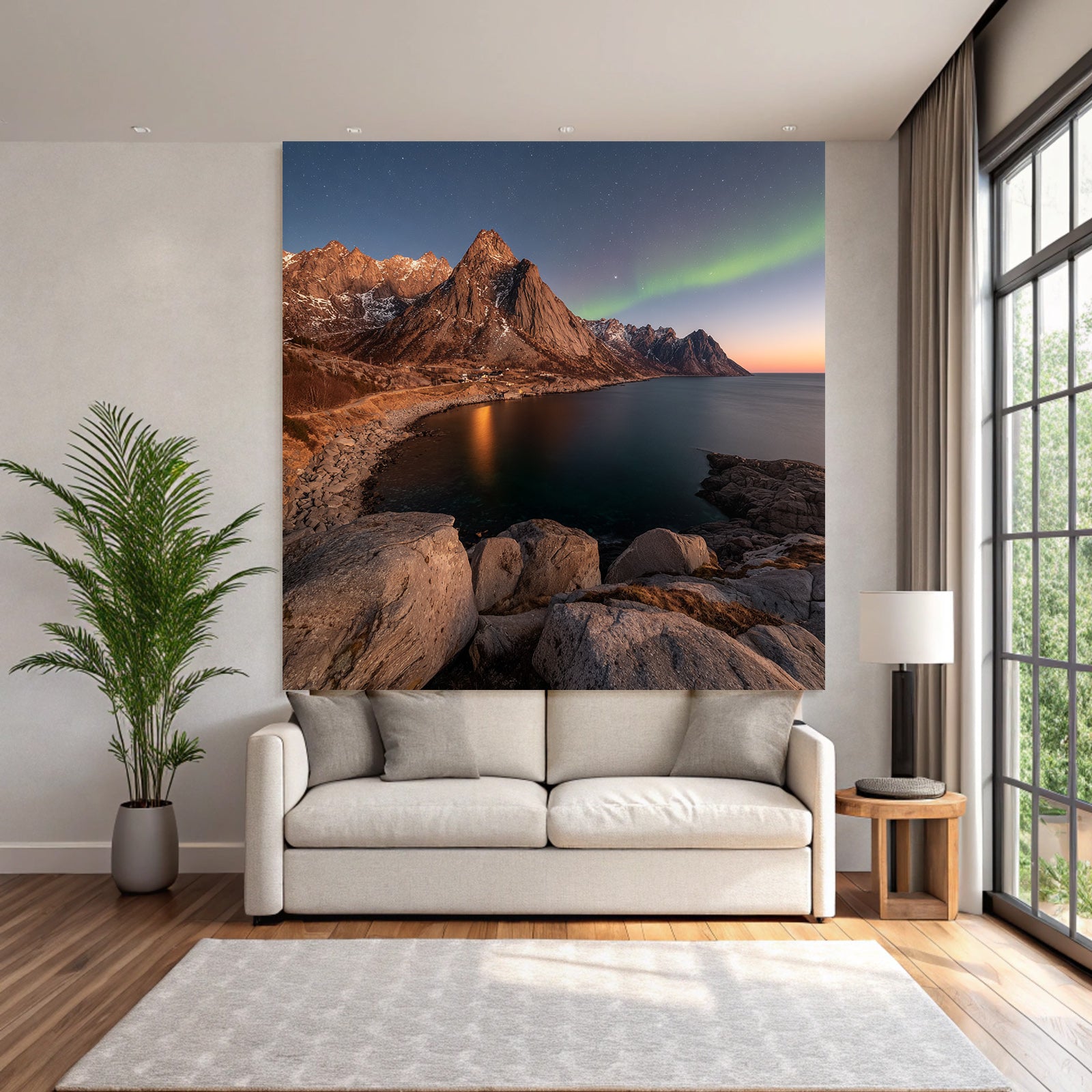 Polarlicht Coastal Mountains Northern Lights Tranquil Landscape | Fjorde und Gletscher | Landschaften