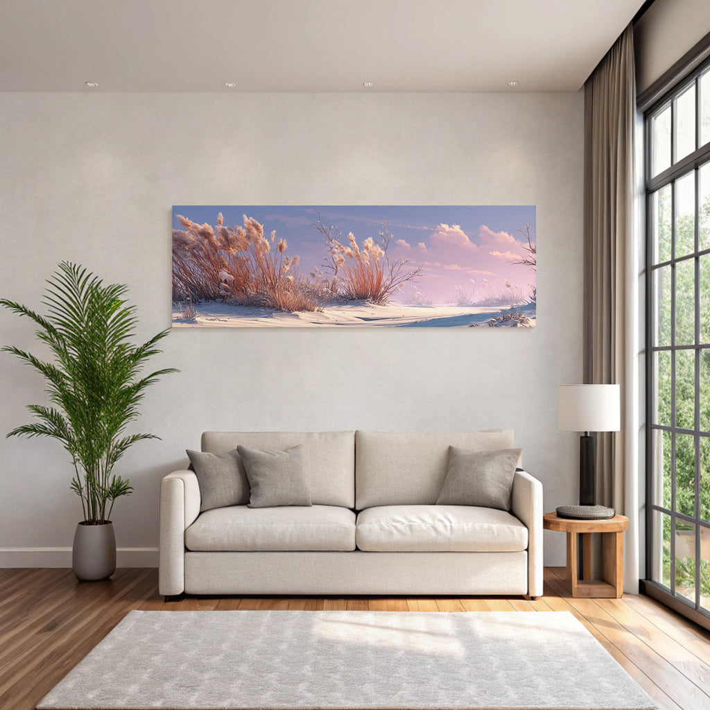 Ruhige Winterlandschaft Mit Gras Und Pastellfarbenem Himmel | Duenen und Heide | Landschaften