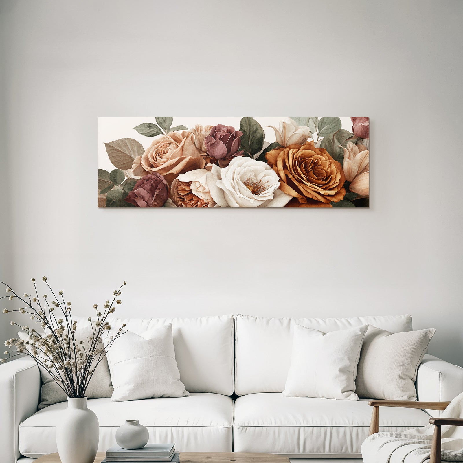Sanftes Rosengesteck Mit Blättern In Beige Creme Terrakotta Und Mauve Im Malerischen Stil