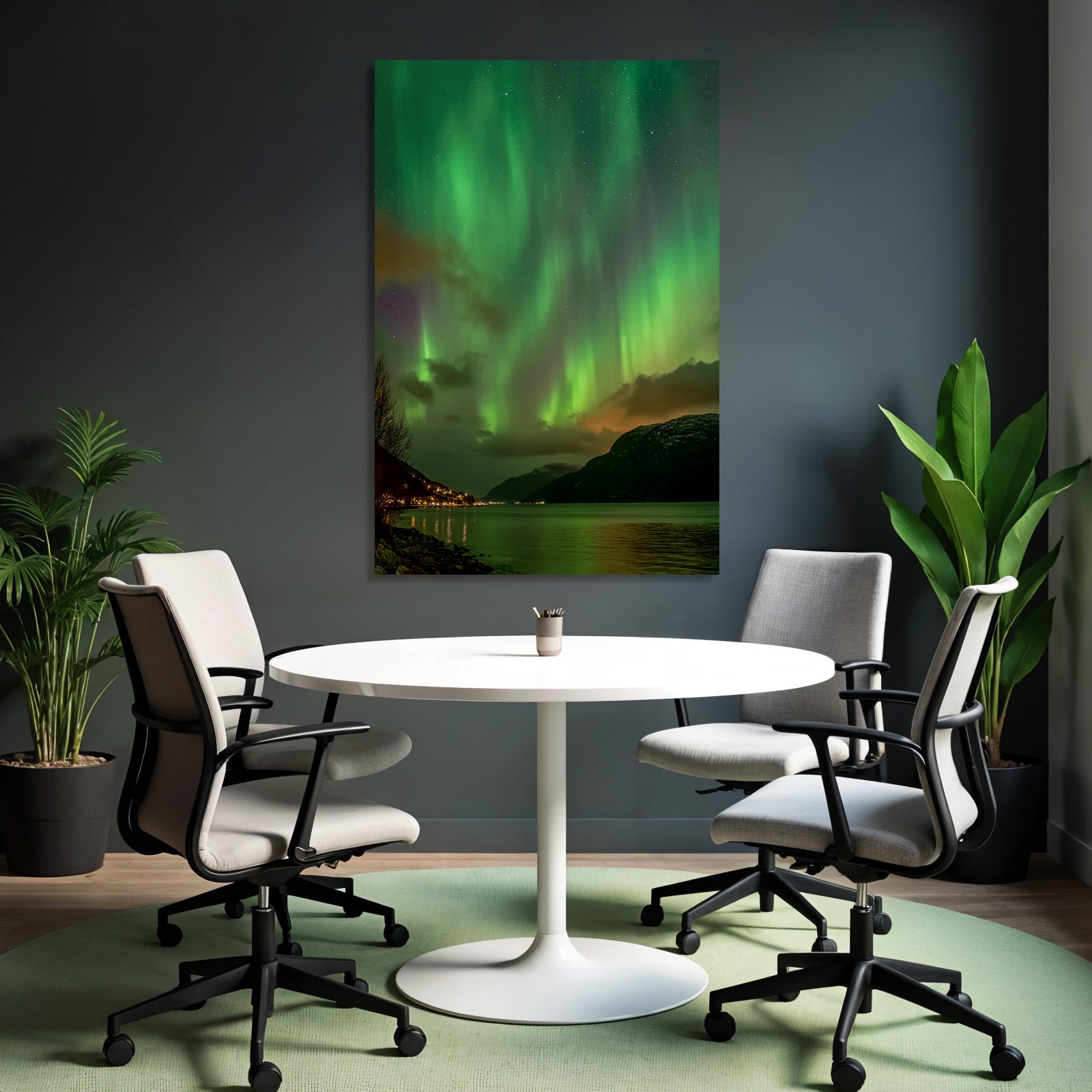 Polarlicht Nordlichter Aurora Borealis Nacht Himmel Bergblick Reflexion Wasser | Fjorde und Gletscher | Landschaften