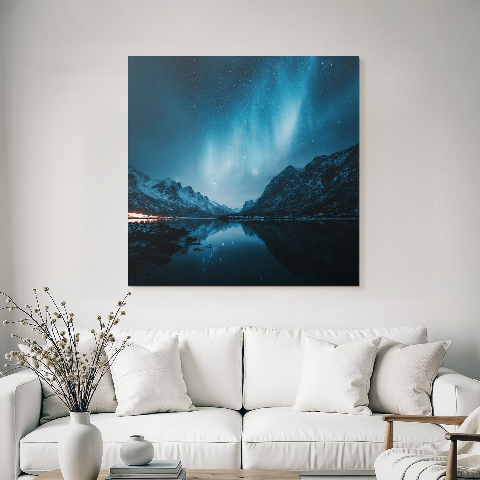 Polarlicht Nightszenen Mit Auroren Und Reflektierendem Wasser Im Gebirge | Fjorde und Gletscher | Landschaften