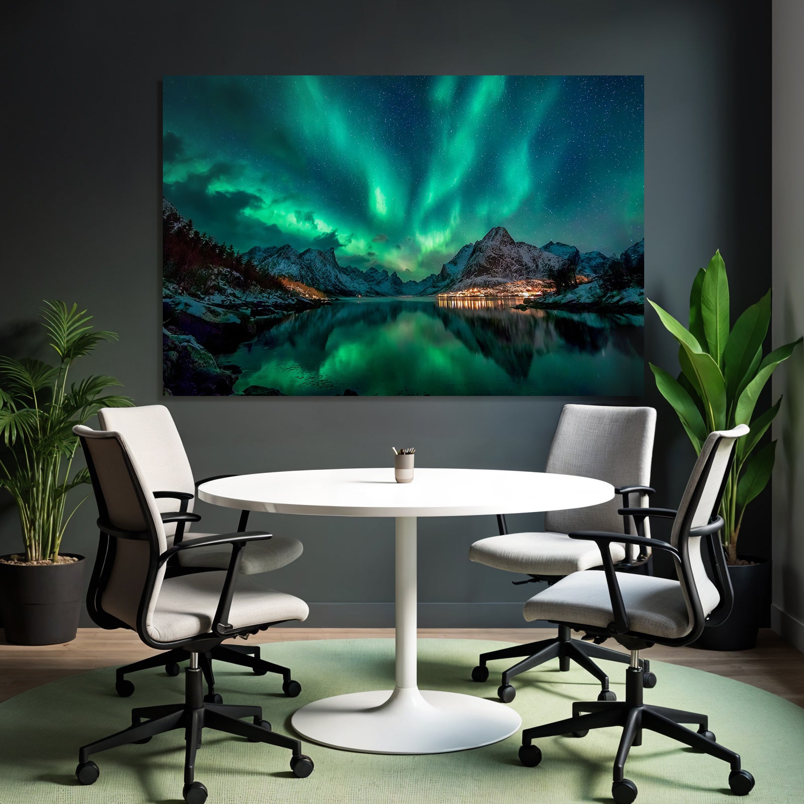 Polarlicht Nordlichter Bergreise Und Sternenhimmel Reflexion Auf Wasser | Fjorde und Gletscher | Landschaften