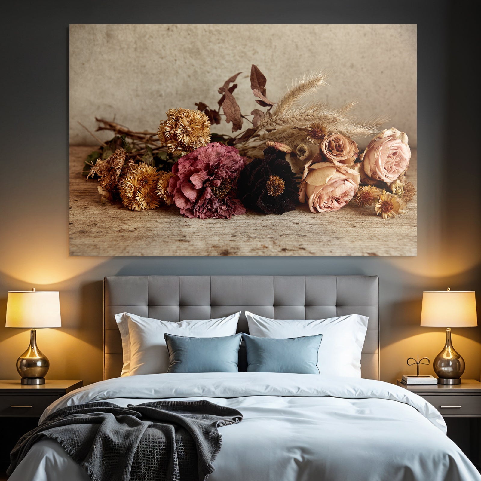 Trocken Retro Flowers Getrocknete Arrangement Rustikaler Hintergrund Erdige Farben Vintage