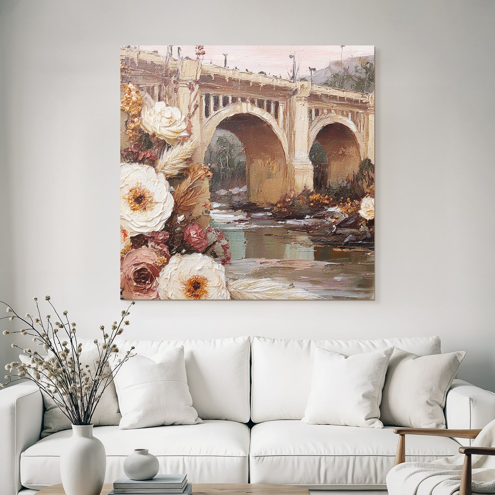 Trocken Retro Flowers Brücke Über Wasser Mit Und Folienteichen